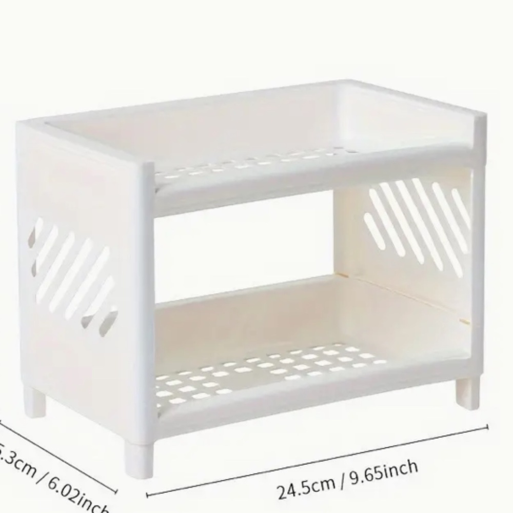 White Plastic Desktop Storage Rack -Multi-Functional Rectangular Organizer Shelf - Picture 6 of 8